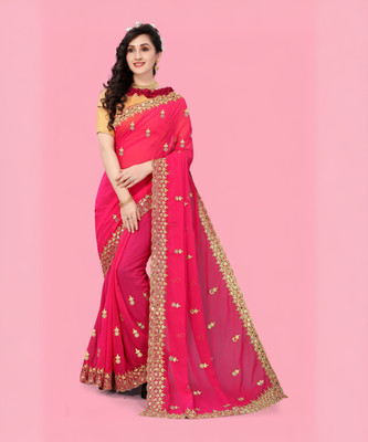 NETRA BOUTIQUE Embroidered Bollywood Georgette Saree(Pink)