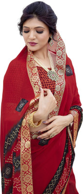 Priyashi Printed Daily Wear Georgette, Lace Saree(Red)
