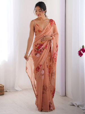 Tasrika Digital Print, Floral Print Daily Wear Georgette Saree(Orange)