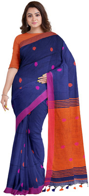 SLAGHA Self Design Handloom Pure Cotton Saree(Blue, Orange)