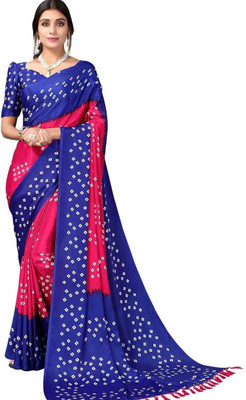 vijj Striped Bandhani Georgette Saree(Multicolor)