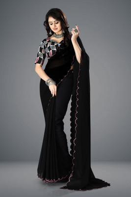 Clifton Fab Solid/Plain Bollywood Georgette Saree(Black)