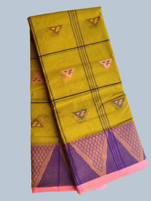 Tm taant saree Self Design Tant Pure Cotton Saree(Yellow, Blue)