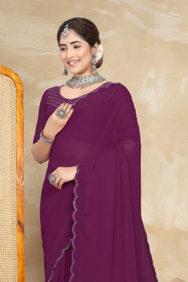 Divine Fabrics Solid/Plain Bollywood Georgette Saree(Purple)