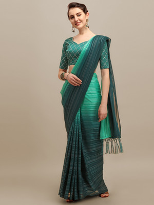Divastri Striped Bollywood Silk Blend Saree(Green)