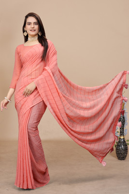 K 5 FASHION Self Design, Striped, Dyed Bollywood Chiffon Saree(Pink)