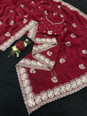 Dk Trendz Embroidered Bollywood Organza Saree(Red)