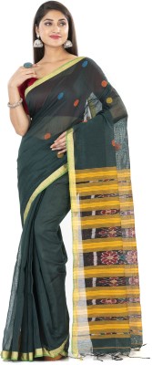 SAYAN CREATION Self Design Handloom Handloom Cotton Silk Saree(Dark Green)