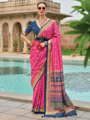 Tasrika Woven Bandhani Silk Blend Saree(Pink)