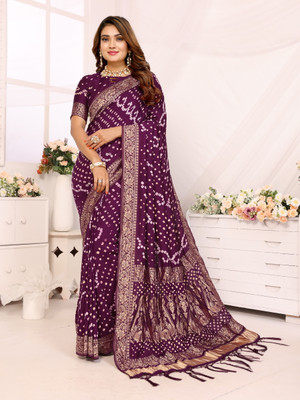 Shreepakhi Printed Leheria Viscose Rayon, Polyester Saree(Purple)