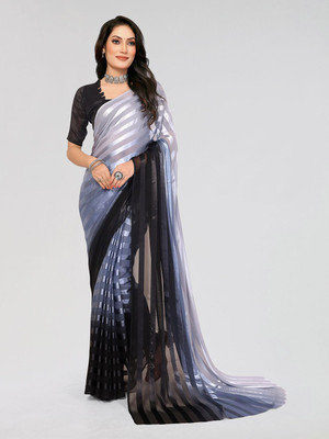 Moda Rapido Striped Daily Wear Satin Saree(Grey)