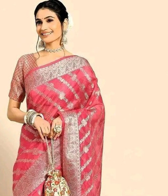DHARM CREATION Embellished Banarasi Organza Saree(Pink)