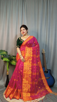 Anu Solid/Plain Handloom Cotton Silk Saree(Maroon)