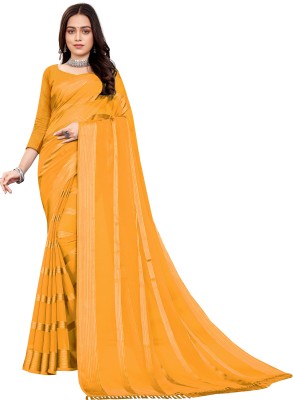 THE KAVYAHI FASHION Striped Bollywood Georgette Saree(Mustard)