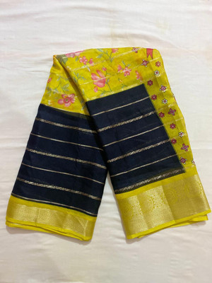 PRASHANTHVI CREATIONS Floral Print Mysore Georgette Saree(Yellow)