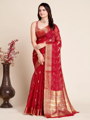 Anjaneya Sarees Woven Bollywood Cotton Silk Saree(Red)