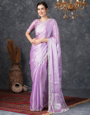 Satrani Dyed, Embellished Bollywood Jimmy choo, Chiffon Saree(Purple)