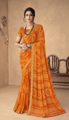 The Fashion Attire Printed Bandhani Chiffon Saree(Mustard)