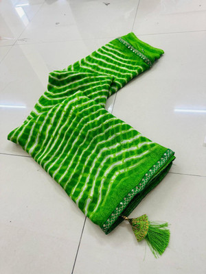 nabil Printed Bandhani Georgette Saree(Green)