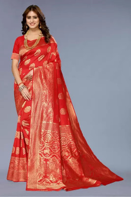 Suntex Printed Kanjivaram Silk Blend Saree(Red)