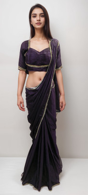 NANCY DESIGNER Solid/Plain Bollywood Pure Silk Saree(Purple)