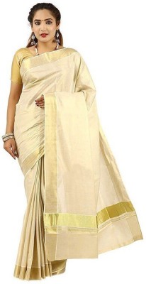 BrindavanSilks Woven Bollywood Cotton Blend Saree(Beige)