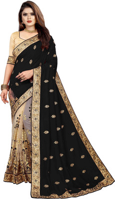 Divastri Embellished, Embroidered Bollywood Art Silk, Net Saree(Black)