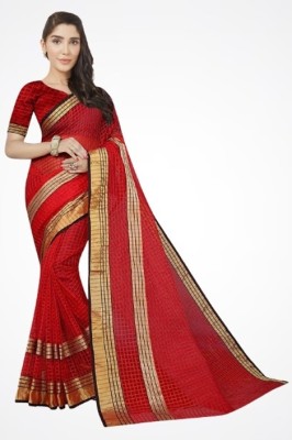 Saadhvi Striped Kanjivaram Pure Silk Saree(Red)