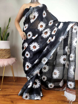 Gajal Self Design Kanjivaram Linen, Cotton Linen Saree(Black)