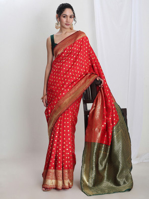 Janasya Self Design Banarasi Silk Blend Saree(Red)