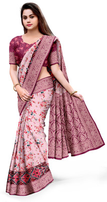Dharmata Enterprise Digital Print Banarasi Crepe Saree(Red)
