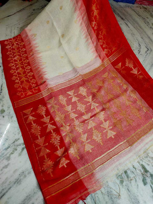 S.K. HOUSE Self Design Handloom Linen Saree(Multicolor)