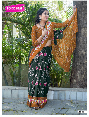 JASU CREATION Printed Handloom Pure Cotton Saree(Green)