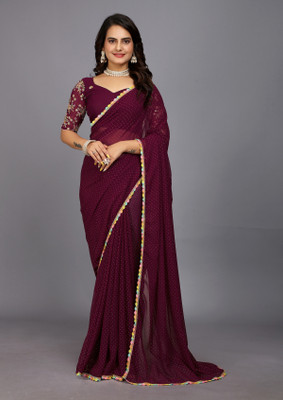 RHEY Printed, Embroidered Bollywood Georgette Saree(Maroon)