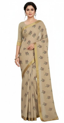 ShivMaya Floral Print Daily Wear Georgette Saree(Beige)