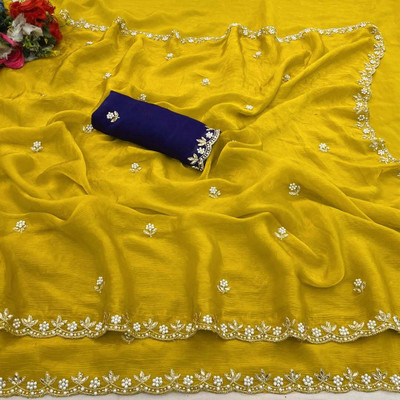 Tradivibe Embellished Bollywood Jimmy choo Saree(Yellow)