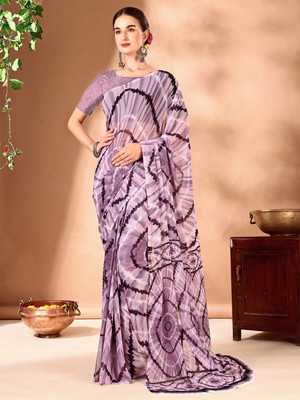 Leelavati Printed Bollywood Chiffon Saree(Purple)