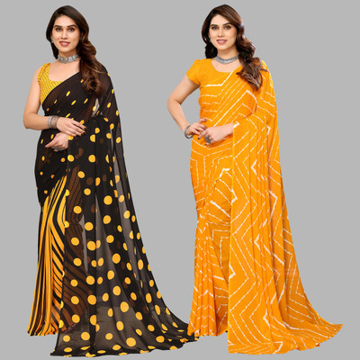 Anand Sarees Printed Bollywood Georgette Saree(Pack of 2, Multicolor)
