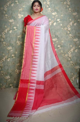 manoramash Temple Border Handloom Cotton Silk Saree(White)