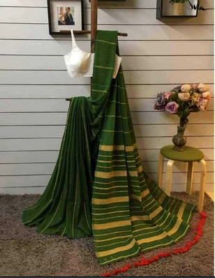 NADIA HANDALOOM Self Design Handloom Pure Cotton Saree(Dark Green)