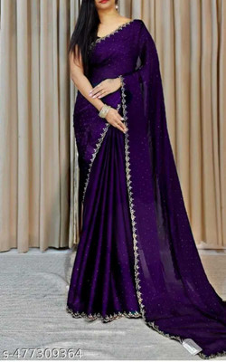 Mishti Self Design, Solid/Plain Bollywood Satin Saree(Purple)
