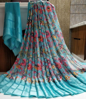 Yashvicreation Printed Bandhani Georgette Saree(Light Blue)
