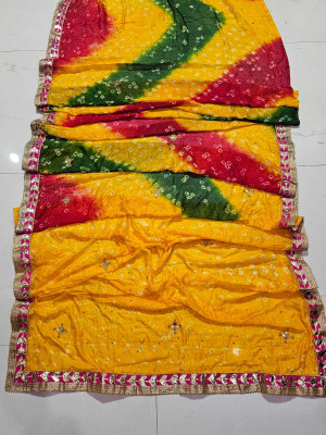 NeeLKANTH ENTERPRISE Checkered, Digital Print, Self Design, Printed Bandhani Art Silk Saree(Red)