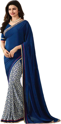 ROOP SUNDARI SAREES Printed Daily Wear Georgette Saree(Dark Blue)