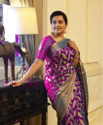 siddharth textiles Self Design Cotton Silk Saree(Purple)