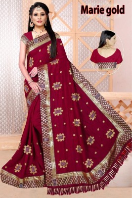 AARTI SAREES Embroidered Bollywood Silk Blend Saree(Maroon)