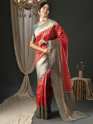 ANOUK Woven Banarasi Silk Blend Saree(Red)