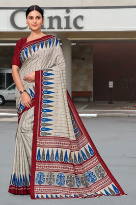 Panchvati NX Printed Bollywood Crepe Saree(Cream)