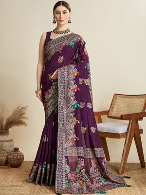 Moda Rapido Woven Daily Wear Silk Blend Saree(Purple)