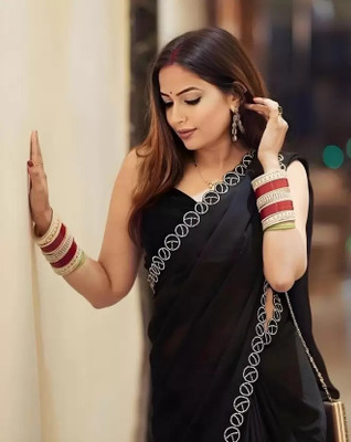 Saadhvi Embellished Bollywood Georgette Saree(Black)